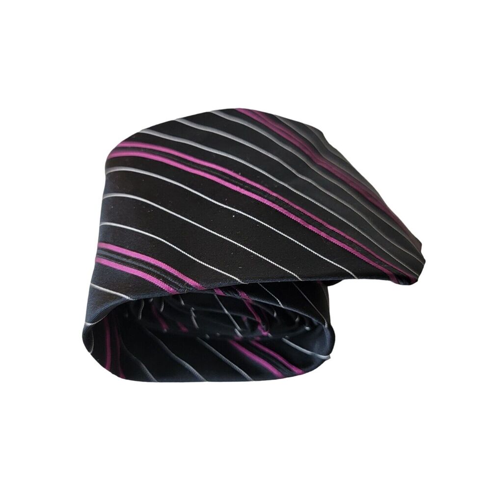 Ralph Lauren Purple Label 100% Silk Repp Neck Tie Mens Black Made in Italy